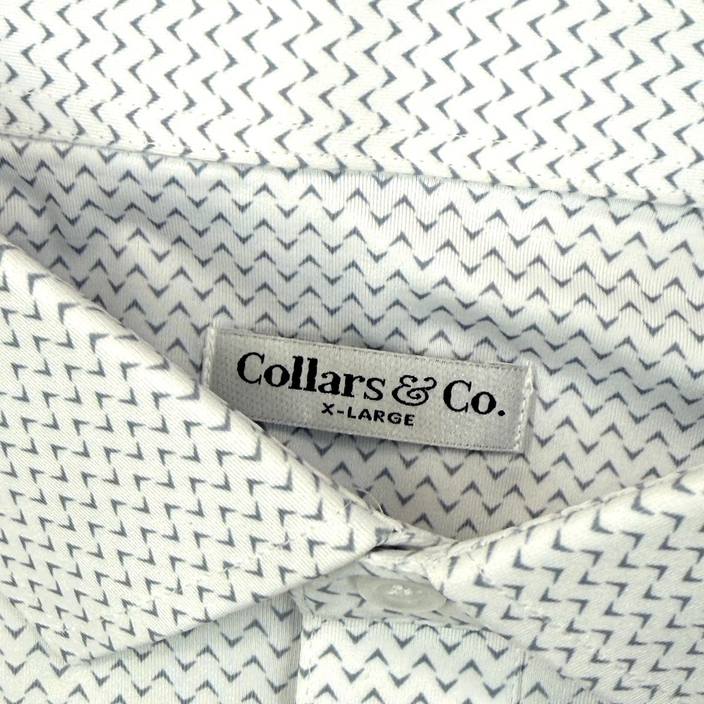 Collars & Co Men XL Polo Shirt White Gray Pulse Geometric Firm Dress Collar NEW - Picture 5 of 10